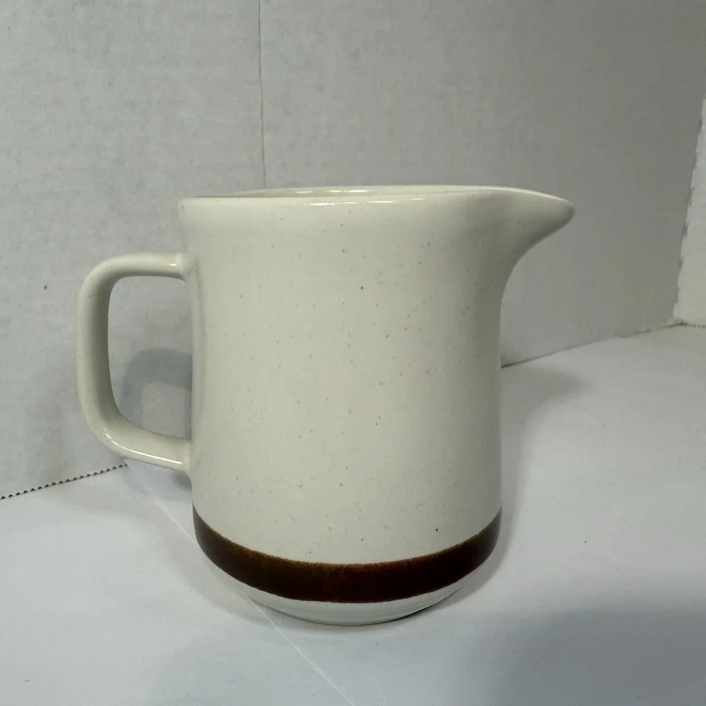 Sand Script Stoneware Butter Dish Base & Creamer Brown Trim‎ Japan Replacement